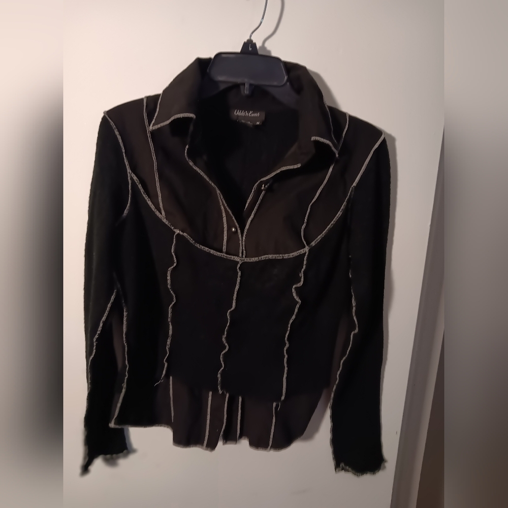 Chic Black Blazer with White Stitching